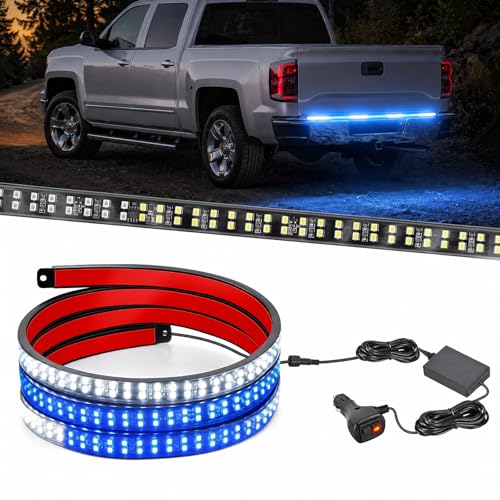 Nilight 60 Inch Truck Tailgate Strobe Light Strip Tail Emergency Bar Rear Window Warning Lamp Ultra-Bright Double Row 360 LED for Pickup Trailers Construction Vehicles Car SUV, Blue White - color: 60" Tailgte Strobe Blue White