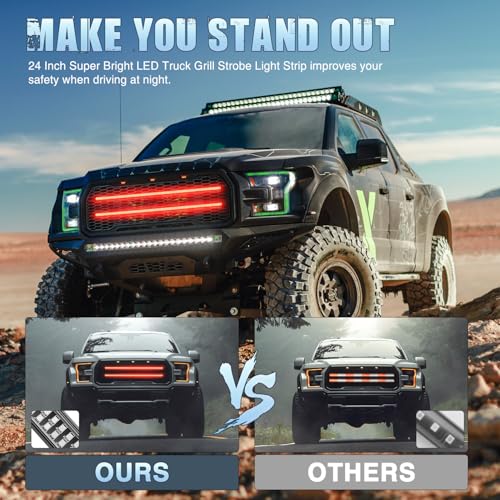 Nilight 2PCS 24 inch Truck Grille Strobe Lights Strip 384 LED Emergency Light Red Flexible Side Flashing Warning Caution Safety Waterproof Lighting Kit for Trucks Tow Plow Construction Vehicles - color: Red, size: Grille Strobe Lights