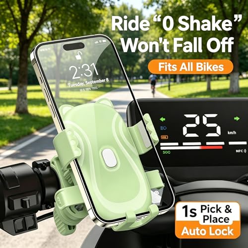 Bike Phone Holder,360° Rotation,Motorcycle Phone,Mount for 4.7-7.2" Devices,Universal Bicycle Phone,Mount for iPhone & Android on Scooter,Mountain Bike,Golf Cart - color: matcha green
