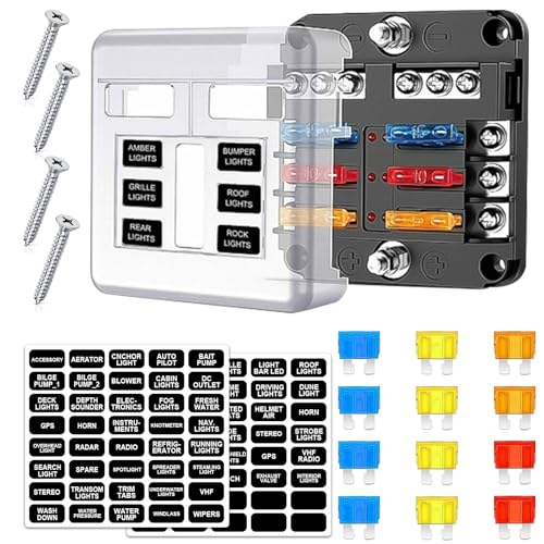6 Way 12V fuse box waterproof fuse box holder with LED indicator 6 way fuse block with 12V blade 6 circuit for Automotive Truck Boat Marine RV Van Vehicle
