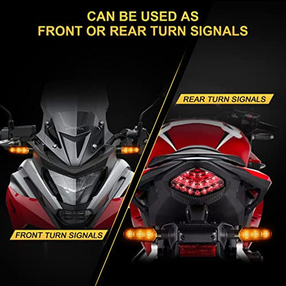4PCS Motorcycle Turn Signals 12V Universal Front Rear Blinker Turn Signal LED Lights Super Bright Amber Lamp for Motorcycle Motorbike Scooter Off Road Quad Cruiser