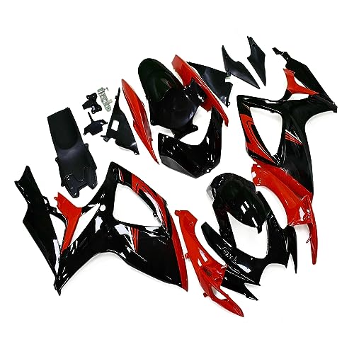 FLPRO ABS Plastic Fairing Kit Compatible for Suzuki 06 07 GSXR600 GSXR750 K6 2006 2007 GSX-R600 GSX-R750 Fairings Injection Motorcycle Bodywork Gloss Black Red Body Kit - color: Gloss Black Red-3