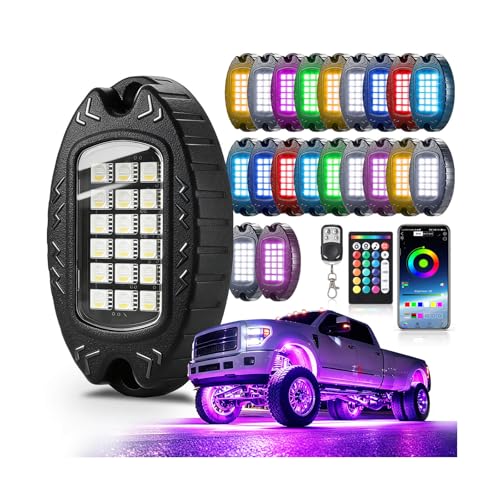 20Pods Heavy Duty Aluminum RGBW LED Rock Lights Kit for Trucks Pickup Dually Truck Off-Road, APP/RF Remote, Plug and Play&Pre Wired, IP67 Waterproof Multicolor Dual Zone 12V Underglow Accent Lights - color: RGBW 18LEDs, size: 20Pods