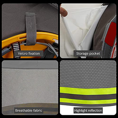 TCCFCCT Hard Hat Sun Shade, Full Brim Mesh Neck Sun Shield, High Visibility Neck Protection & Bandana Headband Face Scarf, Hard Hat Accessories, 2 Pack, Grey - color: Sun Shade 1+bandana 1 Grey