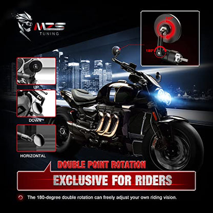 MZS Bar End Mirrors, Motorcycle Handlebar Mirrors Round Black+Motorcycle Frame Sliders, Falling Crash Protector Guards No Cut Kits Compatible with CBR1000RR
