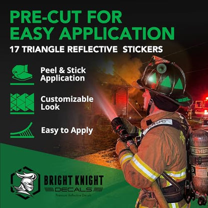 BRIGHT KNIGHT DECALS Reflective Stickers, 17pc Triangle Kit, Reflective Tape Outdoor Waterproof Motorcycle Helmet Stickers for Bikes, Scooters, and Hard Hats, Night Safety High Visibility - color: Green
