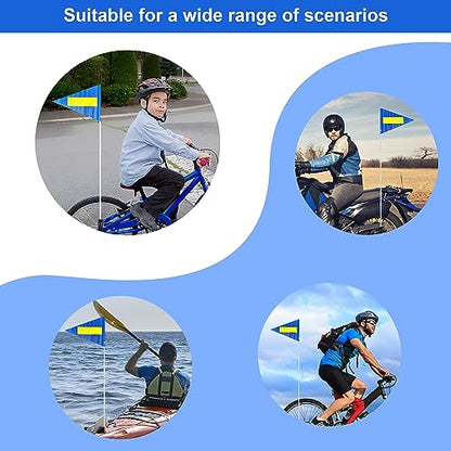 Bike Safety Flag with Pole 2 Sets, 6-Foot Adjustable Height Sturdy Fiberglass Tear-Resistant Waterproof Orange Safety Flag (Blue + Reflective Strip) - color: Blue + Reflective Strip