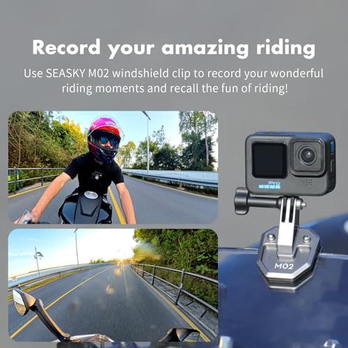 SEASKY M02 Motorbike Motorcycle Windscreen Clamp Mount Accessories All Aluminum CNC for Gopro Hero 13 12 11 10 9 8 7 for DJI Action 6 5 4 3 2 for insta360 Ace Pro 2 Sports Action Camera