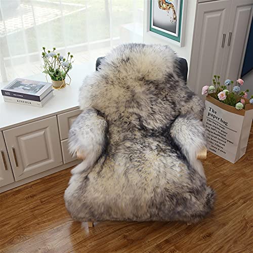Real Genuine Sheepskin Rug Natural Fur Rug Sheep Skin Rugs Grey Full Sheepskin Rugs Authentic Sheep Skin Throw Lambskin Seat Covers for Chairs Wool Seat Pad Cushion (2.3X3.28 ft) - color: Blue-tipped