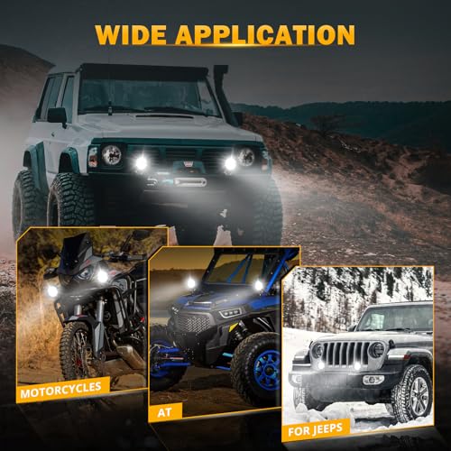 Auxbeam 100W Round LED Light Pods 4 Inch with Hi/Lo/Combo Beam, Road Round Lights Waterproof, LED Offroad Light Pod for Truck 4WD SUV ATV UTV (Pack of 2) - color: White Combo Beam