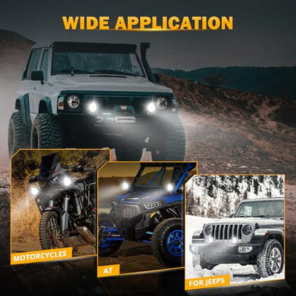 Auxbeam 100W Round LED Light Pods 4 Inch with Hi/Lo/Combo Beam, Road Round Lights Waterproof, LED Offroad Light Pod for Truck 4WD SUV ATV UTV (Pack of 2) - color: White Combo Beam