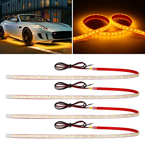 Amber Led Strip Lights,24inch 12V Interior Light Strip IP68 Waterproof Cuttable for Car Motorcycles Boat Golf Cart Truck Cargo Home Decoration with Strong Nano Tape(4PCS) - color: Yellow, size: 24 inch