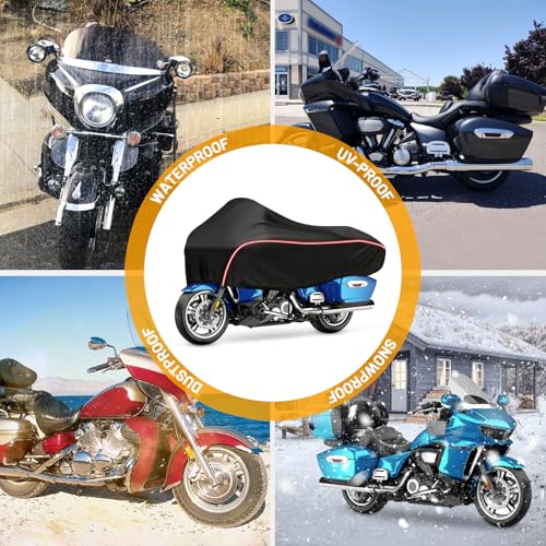 Motorcycle Half Cover Waterproof Windproof Outdoor Dustproof for Touring Models Road King Street Glide Road Glide and More, with Reflective Strip, Black - size: Upgraded Half Cover