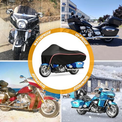 Motorcycle Half Cover Waterproof Windproof Outdoor Dustproof for Touring Models Road King Street Glide Road Glide and More, with Reflective Strip, Black - size: Upgraded Half Cover