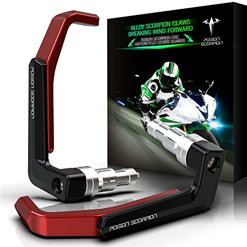 POISON SCORPION 7/8 Lever Guards Motorcycle Handlebar Protector, Universal Clutch Brake Extendable Bar End Handguards Brush Accessories CNC Red fit Motorbike Sport Street Enduro Dirt Bike - color: Red