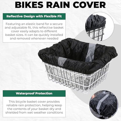 Waterproof Bike Basket Liner, Bikes Rain Cover with Reflective Strip Fits Most Bicycle Front Baskets, Black 210D Oxford Cloth, Electric Motorcycle Inner Lining Cover, Outdoor Backpack Protective Bag