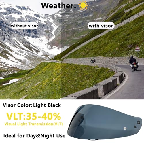 HJ-17 Helmet Visor Replacement,UV Protective Helmet Face Shield Compatible with CL-MAX II,IS-MAX BT,SY-MAX III,IS-MAX II,CL-MAX 3,C90,C91,C91N (Light Black-Day&Night Use) - color: Light Black-day&night Use