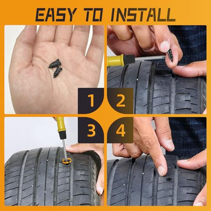 80pcs Tire Plugs Kit, Tire Repair Rubber Nails, Self-Service Vacuum Tyre Screws (40S+40L) Fast Repair Quick Puncture Tools with a Box, Double-ended Screwdriver, for Car Motorcycle Truck Tractor ATV