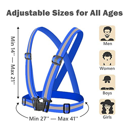 Reflective Strap Safety Vest Gear - 2-10 Pack Adjustable High Visible Reflective Running Gear for Women Men Night - color: Blue x10