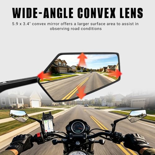 Motorcycle Mirrors For Handlebars With Phone Mount, Impact-Resistant ATV Mirrors, Adjustable Universal Rear View Mirrors Compatible With Honda Yamaha Suzuki Kawasaki E-Bike ATV Mopeds Scooter Cruiser