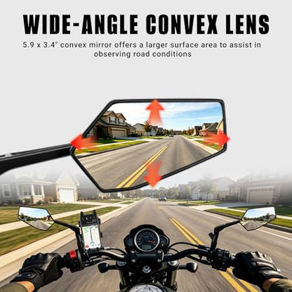 Motorcycle Mirrors For Handlebars With Phone Mount, Impact-Resistant ATV Mirrors, Adjustable Universal Rear View Mirrors Compatible With Honda Yamaha Suzuki Kawasaki E-Bike ATV Mopeds Scooter Cruiser