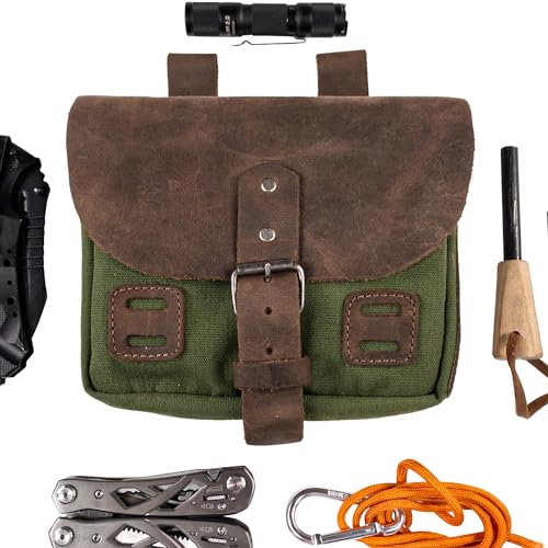 Hide & Drink, Survival Camping Pouch, Belt Loop, Rustic and Handy Tool Bag, Weather Resistant Outdoor Accessories, Traveling Essentials, Waxed Canvas, Handmade - color: Olive