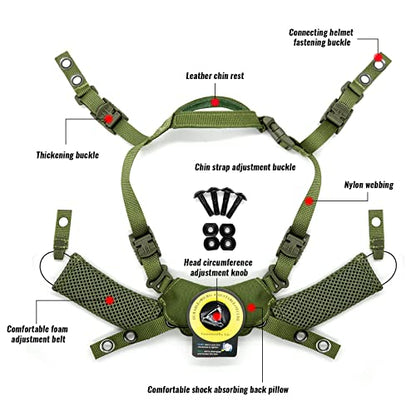 Tactical Helmet Chin Strap Adjustable Dial 4 Points Suspension System with Bolts and Screws for Tactical Fast MICH Bump Helmet Accessory - color: Green
