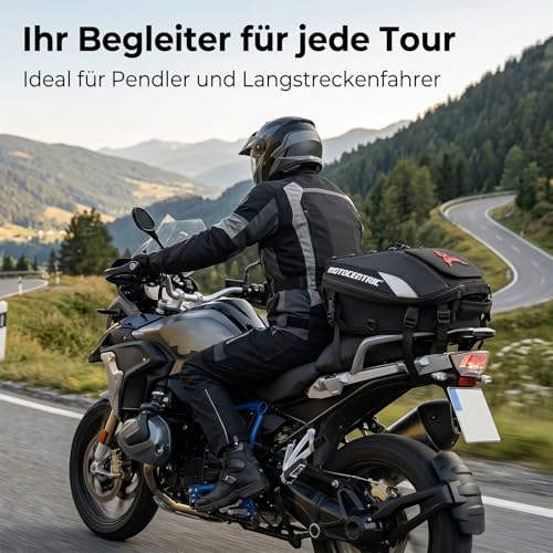 MOTOCENTRIC Motorcycle Tail Bag, 25L-38L Waterproof Helmet Backpack, Universal Fit, 5 Compartments (Blue) - color: Blue