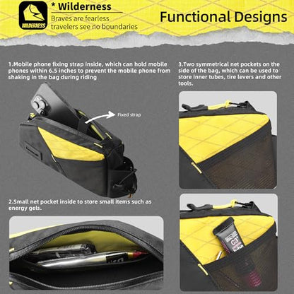 Rhinowalk Bike Frame Bag 1.2L, Waterproof Handlebar Bag with Phone Holder, Small Front Bag with Strap or Screw Mount, Fits Most Bikes – Black+Yellow - color: Black+Yellow, 1.2L