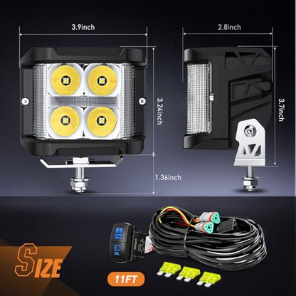 Nilight Side Shooter LED Light Pods with Amber DRL 4 Inch 26 W Spot Flood Combo LED Cubes Light w/ 16AWG Wiring Kit for Offroad Driving Fog Light Auxiliary Light on Truck ATV UTV - color: 4LED Sideshooter Spot Pod w/ Amber DRL