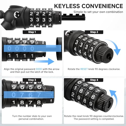 Bike Lock, 3.9 Feet 4-Digit Resettable Combination Password Anti-Theft Cable Lock, Cute Coiled Bike Lock with Mounting Bracket, Suitable for Bicycles, Electric Scooters, Ebikes (Black-12mm) - color: Black-12mm