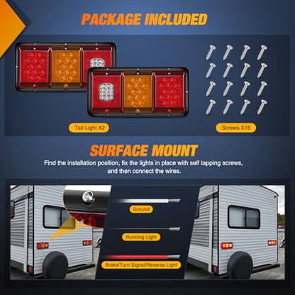 Nilight LED Triple Tail Light 2PCS Rectangle Red Amber Stop Brake Turn Signals White Reverse Back Up Lights Surface Mount Waterproof Trailer Camper Van RV Caravan Taillights - color: Red Amber White Triple Tail Light 36LED 2PCS