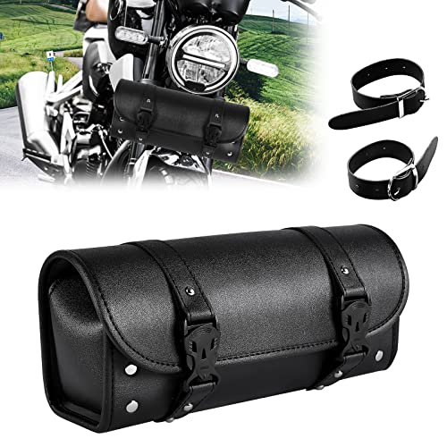 Motorcycle Fork Tool Bag for Front Fork Handlebar | Universal PU Leather Roll Bag Storage Pouch, Black