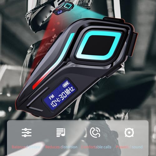Docooler Motorcycle Headset BT5.4, Motorcycle Headset Communication System with LED Light, FM Radio, Voice Assistant, 40H Playtime, IP65 for Full or Half Helmet Off Road Helmets