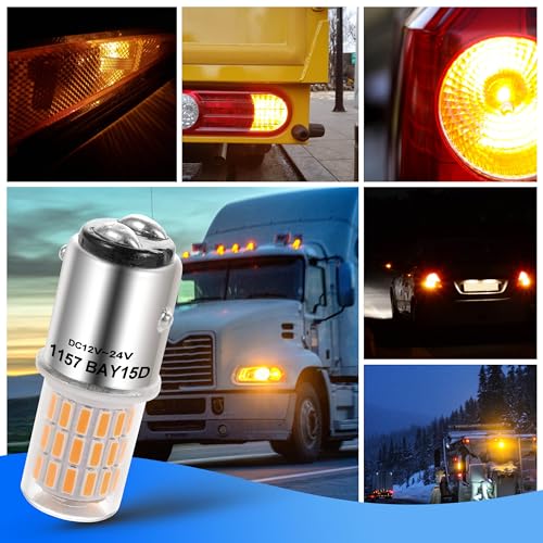 Heifymi 12 Volt BAY15D 1157 7528 2057 2357 LED Blinker Bulb Amber Yellow 3 Watt Replacement DC12-24V Side Maker Turn Signal Back Up Reverse Brake Paking Lights for Car Camper RV Trailer Boat, 2 Pack - color: Amber Yellow, size: BAY15D
