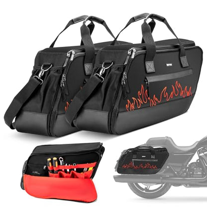 Mofun Saddlebag Liner Bags Hard Saddle Liner bag Organizer With Bright Orange Compatible with Harley Touring Street Road Electra Glide Road King 1993-2025, 2 Bags - style: Black With Red Liner