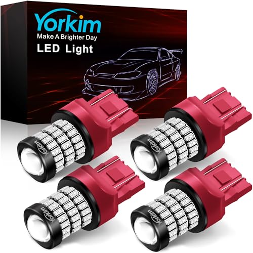 Yorkim 7440 Led Bulb Red 7443 Led Brake Lights Bulb with Projector 7441 7444 W21W T20 Led Bulb Replacement Lamp for Brake Lights Tail Lights Turn Signal Lights, Pack of 4 - color: Red, size: 7443/7440