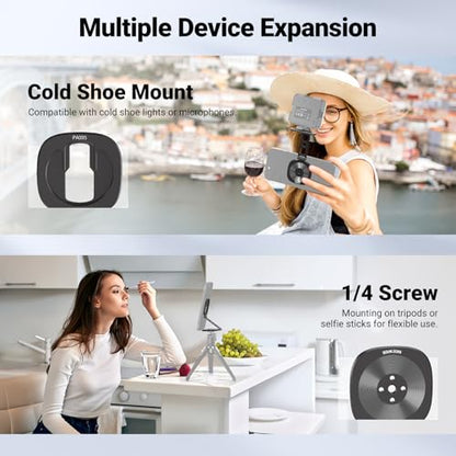 NEEWER Dual Magnetic Phone Ring Holder, Slim Folding Cell Phone Grip Stand Tripod Mount with 1/4" Thread & Cold Shoe Mount, Compatible with MagSafe iPhone Samsung Android for Video Recording, PA095 - style: PA095