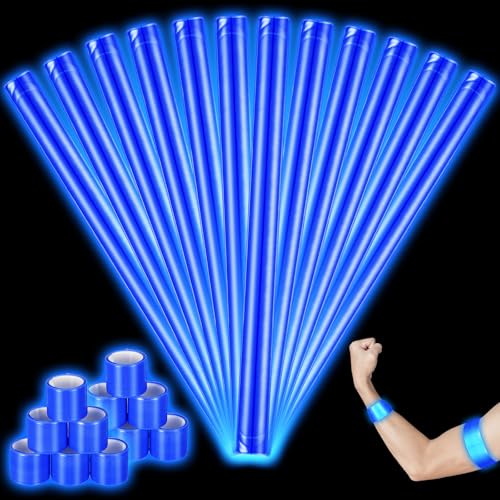 Halloscume Reflective Arm Bands 15.75 in Reflective Snap Bands Slap Bracelets High Visibility Safety Ankle Strips Gift for Night Walking Cycling Running Jogging Hiking - color: Blue