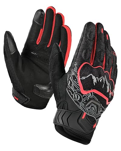BORLENI Motorcycle Gloves Motorbike Glove for Men Women Full Finger Knuckle Protection Touch Screen Cycling ATV Hiking Riding - color: mountain-Red, size: Medium