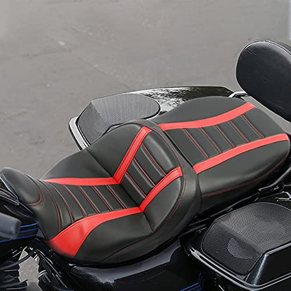 C.C. RIDER Low Profile Motorcycle Seat - Red Motorcycles Seat Cushions fit for Harley Touring Road King Street Glide Road Glide Electra Glide 2009-2023 - color: Black Red