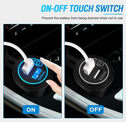 Nilight 2 Pack Quick Charge Socket LED 12V 24V Dual USB Charger 5V 4.8A Car Outlet Panel with ON Off Touch Switch Fused Wire Kit for Cars Trucks Motorcycle RVs Campers - color: 2Pcs Dual USB Charger