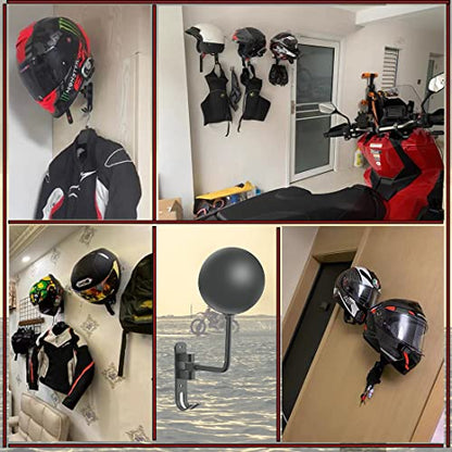 SANGMO Grey 180° Motorcycle Helmet Rack, Rotation Metal Helmet Holder Wall Mount, Helmet Holder Bike with 2 Hooks Helmet Hanger for Motorcycle Bike Coats, Caps, Baseballs, Rugby Helmet - color: Gray*1