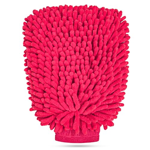 Car Wash Mitt, Scratch-Free & Lint-Free Chenille Microfiber Wash Mitts, Highly Absorbent Double-Sided Glove for Auto Washing and Detailing, Universal Car Accessories (Pink) - color: Pink, size: 1 PCS