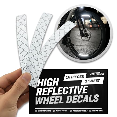 ReflecToes 720 Reflective Wheel Rim Stickers - 16 Pcs Reflective Decals, 720+ Candle Power Wheel Reflectors for Bike - High-Intensity Retroreflective Rim Tape - style: Wheel Rim 720