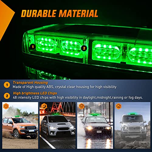 Nilight 12 Inch Roof Top Strobe Lights 48LED Hazard Light Emergency Safety Warning LED Flashing Bar Magnetic Mount 12V 24V Cars Trucks Tractors Snow Plows Construction Vehicles - color: Green
