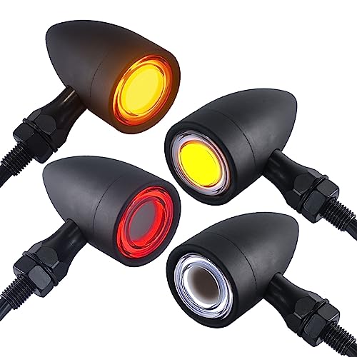 FATECIM 4X Motorcycle 40 LED Bullet Tail Lights Turn Signals Running Brake Stop Lights Motorbike Taillights Rear Front Blinkers Indicators for Bobber Harley Honda Yamaha Suzuki Kawasaki Chopper Black - color: Black-4PCS