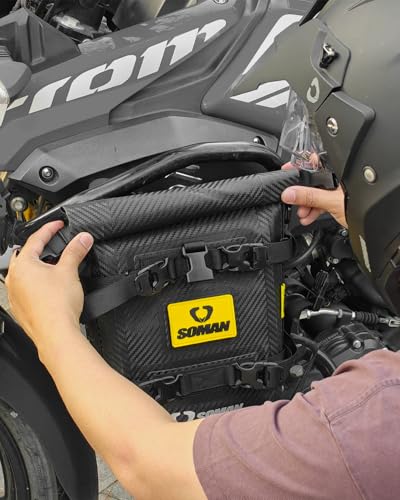 Waterproof Motorcycle Crash Bar Bag 6L, Motorcycle Tail Bag Luggage with Shoulder Straps, Dry Bag Saddle Bag Used in Saddle Rack Rear Fender for Travel & Adventure (Carbon Fiber Pattern) - color: Carbon Fiber Pattern