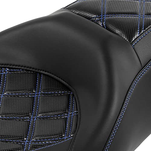C.C. RIDER Powersports Seats - Driver Passenger Seat Backrest Pad Rider Cushion fit for Harley Davidson Touring Road King Street Glide Electra Glide Road Glide 2009-2023 - color: Seat Black Blue