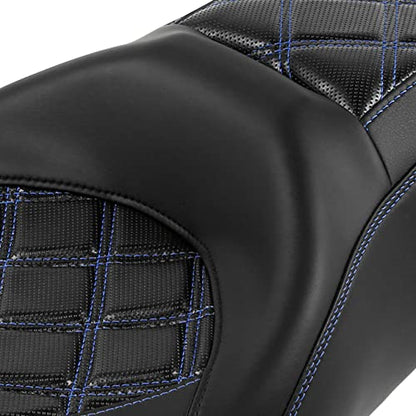 C.C. RIDER Powersports Seats - Driver Passenger Seat Backrest Pad Rider Cushion fit for Harley Davidson Touring Road King Street Glide Electra Glide Road Glide 2009-2023 - color: Seat Black Blue